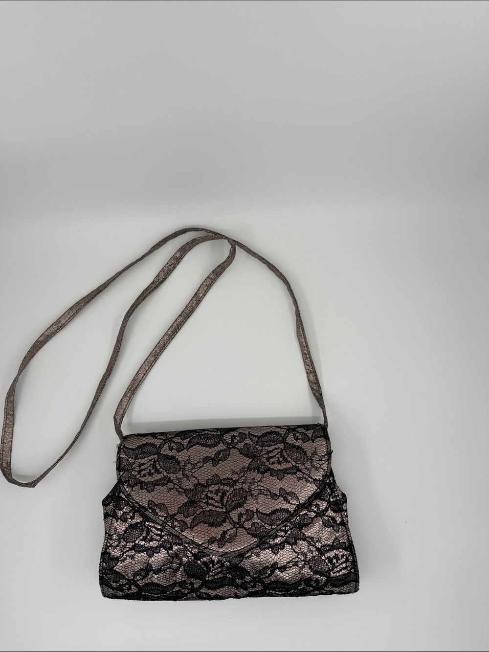Neiman Marcus Black Lace Overlay on Blush Pink Crossbody Bag